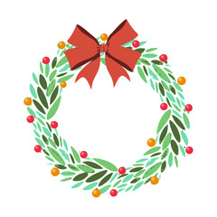 Naklejka premium Christmas Wreath Vector. Decorative Winter Wreath. A beautifully crafted Christmas wreath vector featuring lush green leaves, berries, ornaments, and festive decorative elements. 