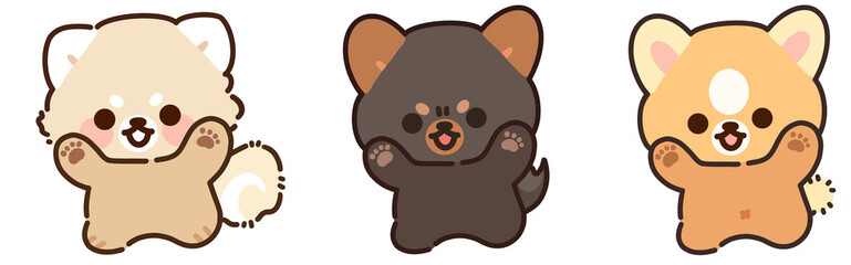 set of cute pets illustration in your comfy house and kawaii puppy collection with transparent background png