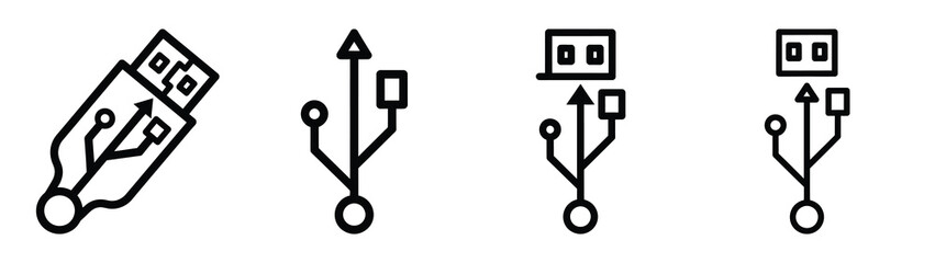 usb line editable vector icon set. back to school outline icons.