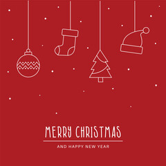 Merry Christmas and Happy New Year Card with Cute Hanging Decorations