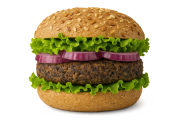 Delicious vegan burger with transparent background, ready for your design