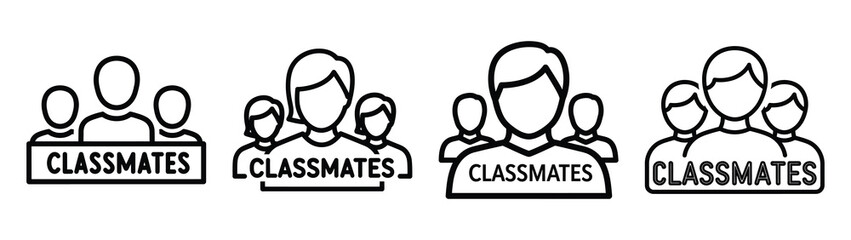 classmates line editable vector icon set. back to school outline icons.
