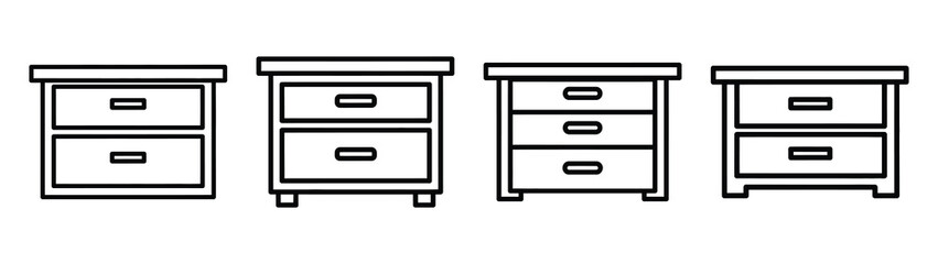 desk drawer line editable vector icon set. back to school outline icons.
