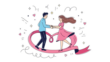 Love's Serenade: A tender moment unfolds as a couple dances, hand in hand, atop a ribbon shaped like a heart, symbolizing the depth of their affection and the grace of their love story.