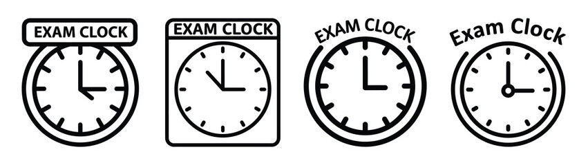 exam clock line editable vector icon set. back to school outline icons.