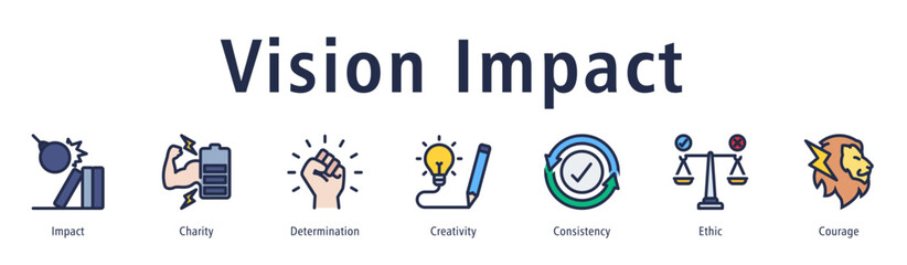 Vision impact icon vector concept showing impact, power, determination, innovation, consistency, and strong strategic direction.
