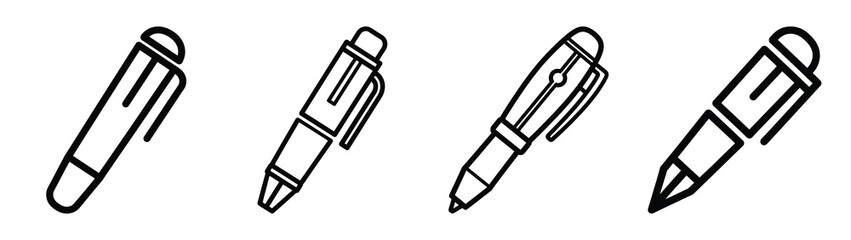 fountain pen line editable vector icon set. back to school outline icons.