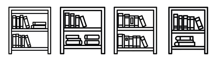 library shelf line editable vector icon set. back to school outline icons.