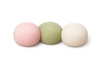 Three colorful mochi balls on a transparent background for your design.