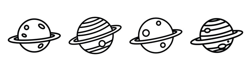 solar system line editable vector icon set. back to school outline icons.