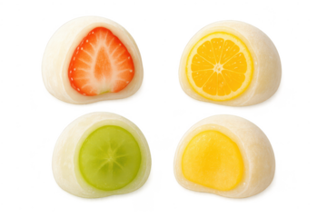 Colorful Fruit Mochi Variety with transparent background for projects