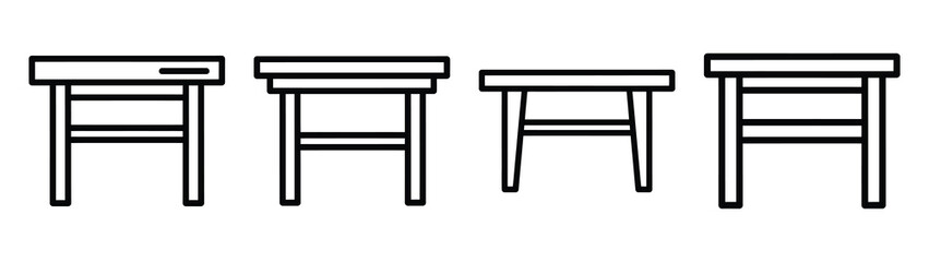 study table line editable vector icon set. back to school outline icons.