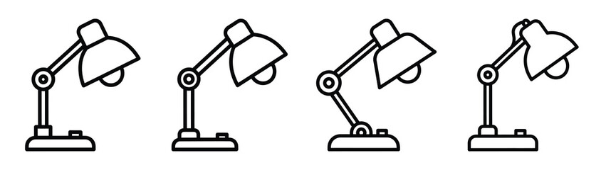 study lamp line editable vector icon set. back to school outline icons.