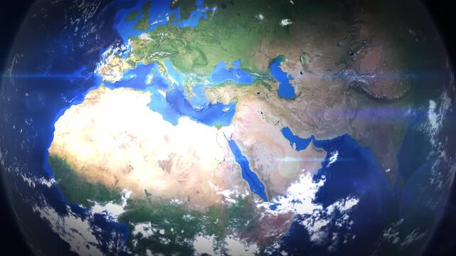 Earth map zoom to Jerusalem city from space