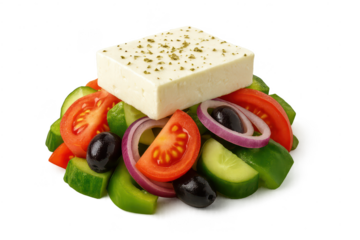 Delicious Greek salad with feta cheese on transparent background image