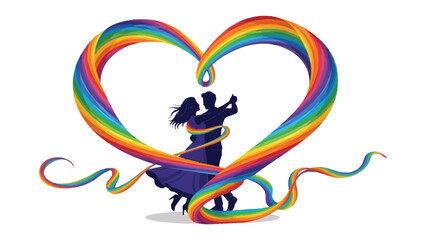 Love's Embrace: A couple dances gracefully within the vibrant embrace of a rainbow heart, symbolizing love, acceptance, and unity.