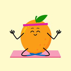 Cute strong Orange character meditate in yoga pose.