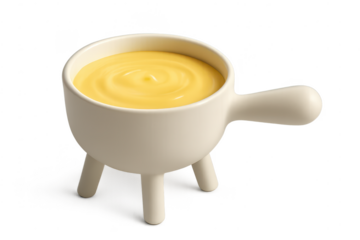 Fondue Cheese Pot with transparent background image asset, closeup view.