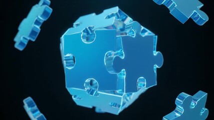 Blue Puzzle Pieces Forming Cube Structure Abstract Concept