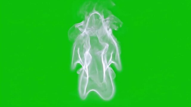 White Smoke Spirit Ghost Silhouette Forming on Green Screen, Wispy Ectoplasm Ghost Apparition Animation
