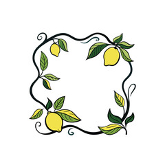 Square lemon garland frame, square frame adorned with fresh lemons and vibrant green leaves.