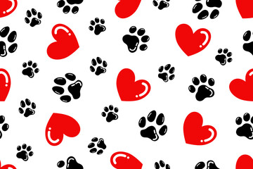 playful pet paw and heart seamless pattern for valentines, animal lovers, and cute dog and cat themed designs