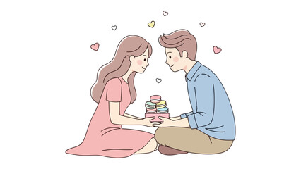 Love's Sweet Gesture: A tender moment unfolds as a couple, enveloped in affection, shares a gift, symbolizing the depth of their connection and the sweetness of their bond.