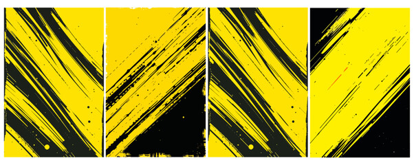 Bold Yellow and Black Grunge Background with Diagonal Paint Streaks and Distressed Texture