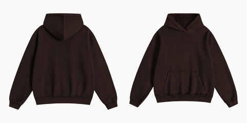 Blank Washed Dark Brown Hoodie Front and Back View Isolated on White Background © Drip