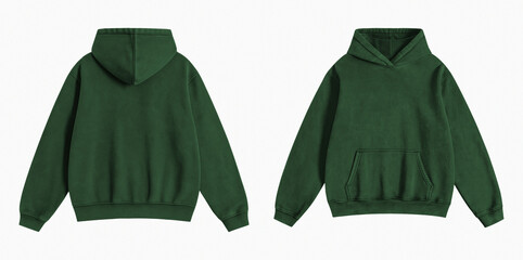 Blank Washed Dark Green Hoodie Front and Back View Isolated on White Background © Drip