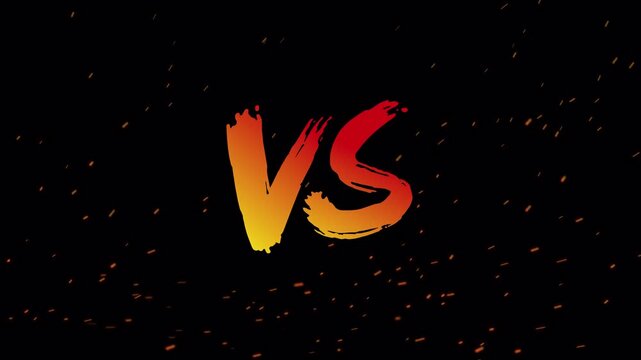 Versus vs battle competition with fire sparks dynamic energy on alpha channel dark background. 4k video