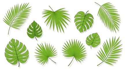 A vibrant collection of tropical leaves isolated on a bright white background perfect for design
