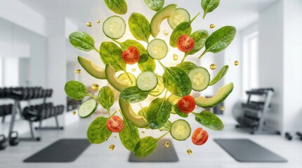 Fresh Green Vegetable Salad Ingredients fitness background