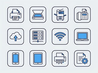 Digital Age Icons: A collection of modern icons representing essential technology and communication tools, offering a visual vocabulary for the digital world.