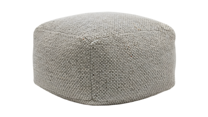 Ultra-realistic lounge pouf with textured fabric isolated on white background