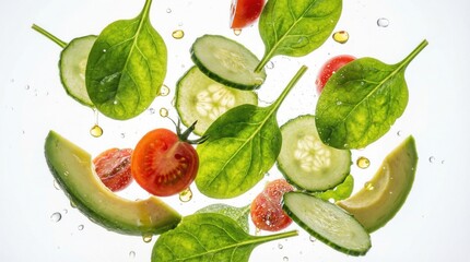 Fresh Green Vegetable Salad Ingredients Levitation Concept
