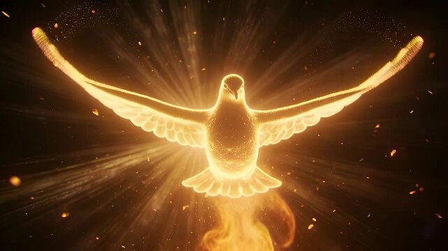 Holy Spirit Dove of Fire and Light Divine Presence and Spiritual Awakening Religious Symbolism.