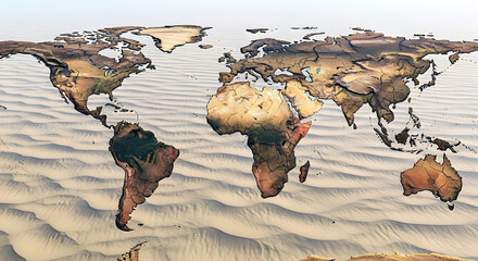 World Map Over Sand Dunes: Global Geography and Travel Exploration Image for Desert Earth Texture