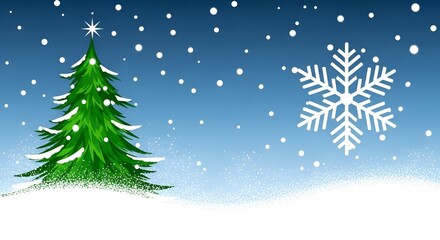 Fototapeta premium Whimsical winter scene with a decorated tree and snowfall against a gradient sky