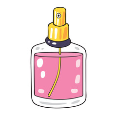 Pink perfume bottle cartoon style illustration isolated vector