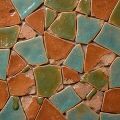 Irregular Handcrafted Azulejo Mosaic Tiles with Cracked Glaze and Earthy Autumn Colors