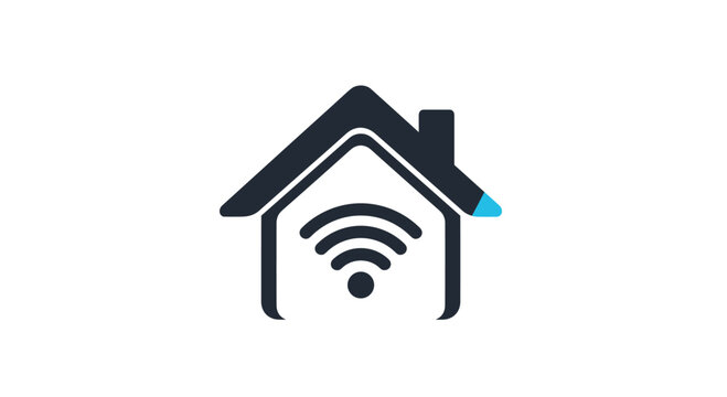 Modern smart home icon featuring a house silhouette with a Wi-Fi signal symbol inside, representing home automation and connectivity.