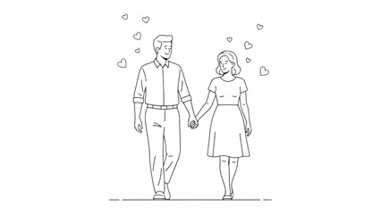 Eternal Bond: A tender moment as a couple strolls hand in hand, the air filled with symbolic hearts, depicting the timeless connection and shared journey.