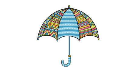 Obraz premium A colorful and whimsical umbrella decorated with various intricate geometric and abstract patterns in a fun doodle style.