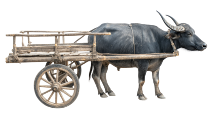 Water Buffalo with Wooden Cart