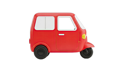 Red Three Wheeled Auto Rickshaw Vehicle With White Windows Isolated On Transparent Background