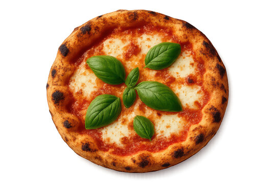 Delicious Margherita pizza on transparent background, top-down view.