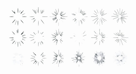 Set of Black Sunburst and Starburst Vector Lines. Collection of Radial Rays isolated for Graphic Design.