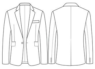 Notch Lapel Single Breasted One button Vector Men&rsquo;s Stylish Coat Technical Drawing