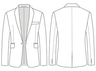  Notch Lapel Single Breasted One button Vector Men&rsquo;s Stylish Coat Technical Drawing